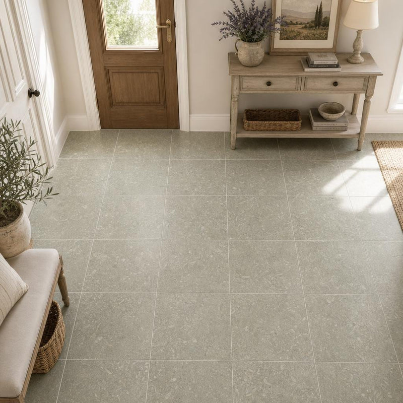 Rustic Green (Sea Grass) 12x12 Polished Natural Limestone Tile — Foyer floor