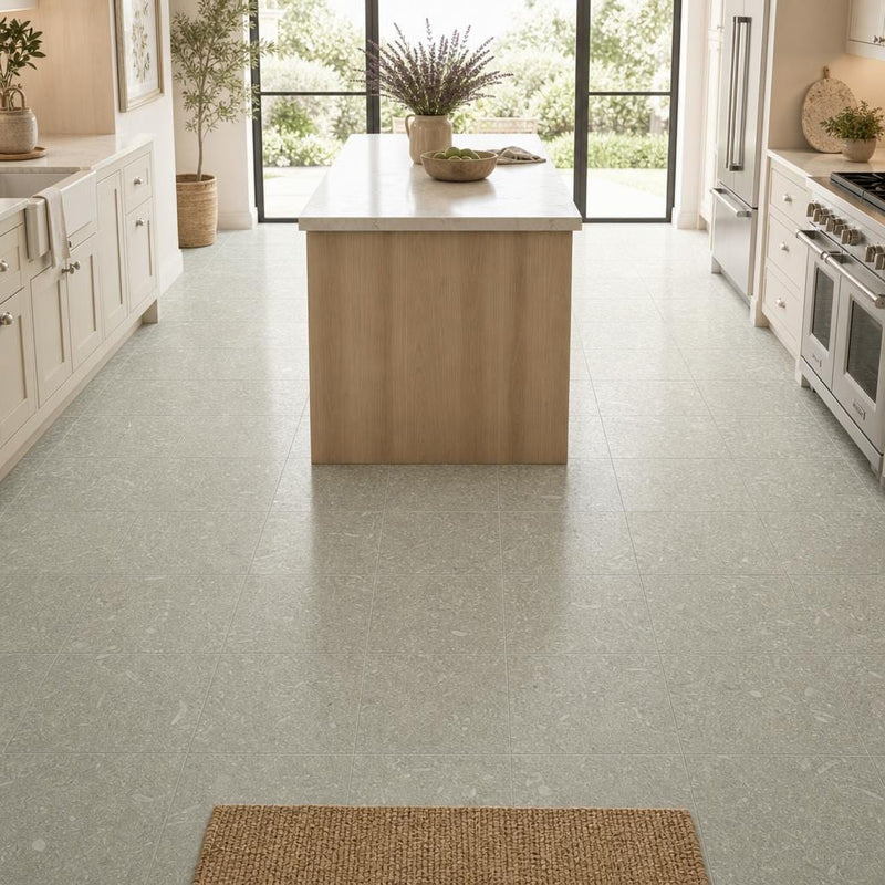 Rustic Green (Sea Grass) 12x12 Polished Natural Limestone Tile — Kitchen floor