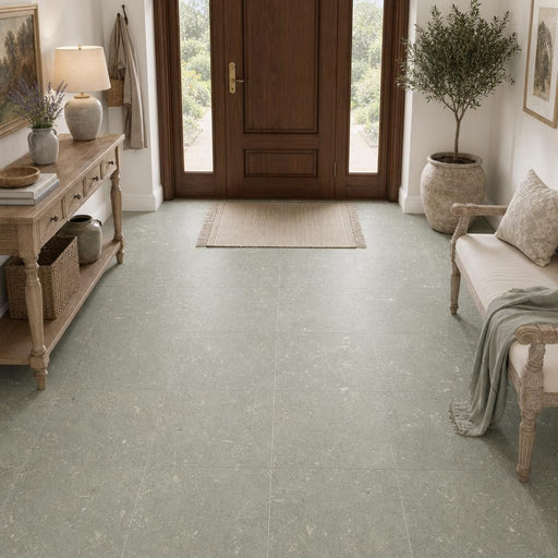 Rustic Green (Sea Grass) 18x18 Honed Limestone Tile — Foyer floor