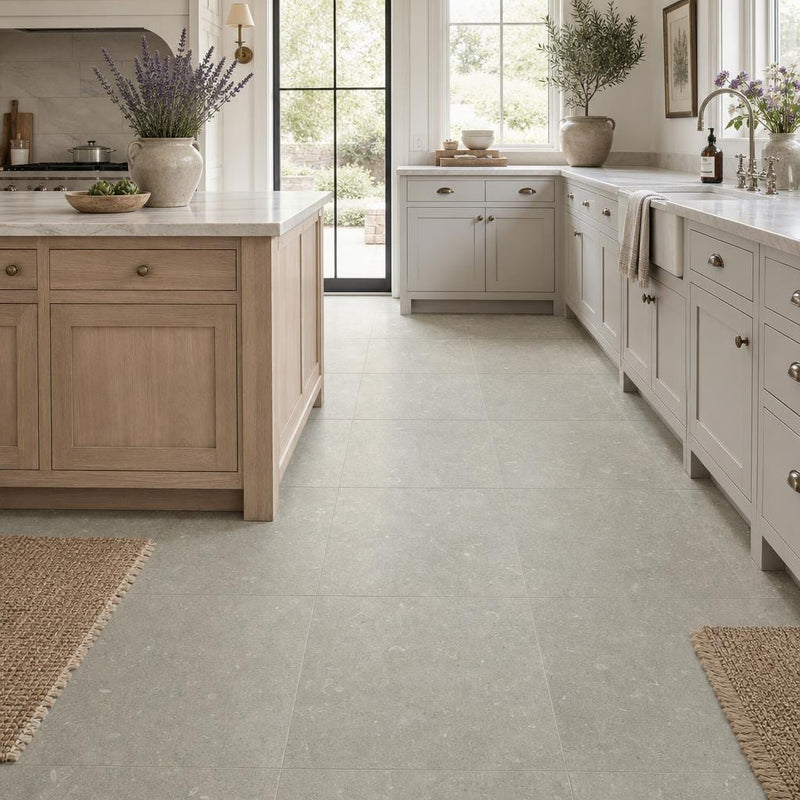 Rustic Green (Sea Grass) 18x18 Honed Limestone Tile — Kitchen floor
