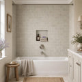 Rustic Green (Sea Grass) 3x6 Antique Subway Limestone Tile — Bathroom tub surround