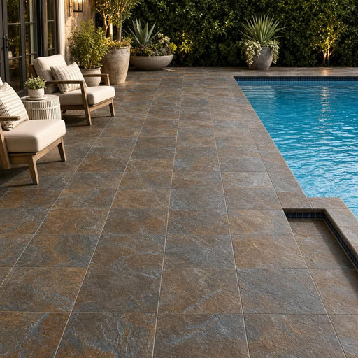 Rustic Slate Paver 12x12 Natural 1.25 inch — Backyard pool deck