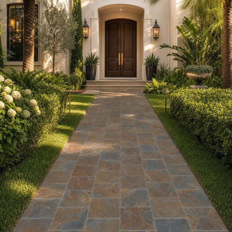 Rustic Slate Paver 12x12 Natural 1.25 inch — Front Yard walkway
