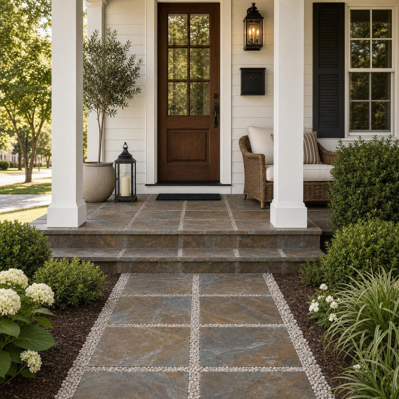 Rustic Slate Paver 16x16 Natural 1.25 inch (Discontinued) — Front Yard front porch