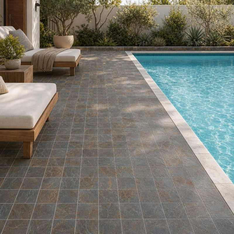 Rustic Slate Paver 6x6 Natural 1.25 inch — Backyard pool deck