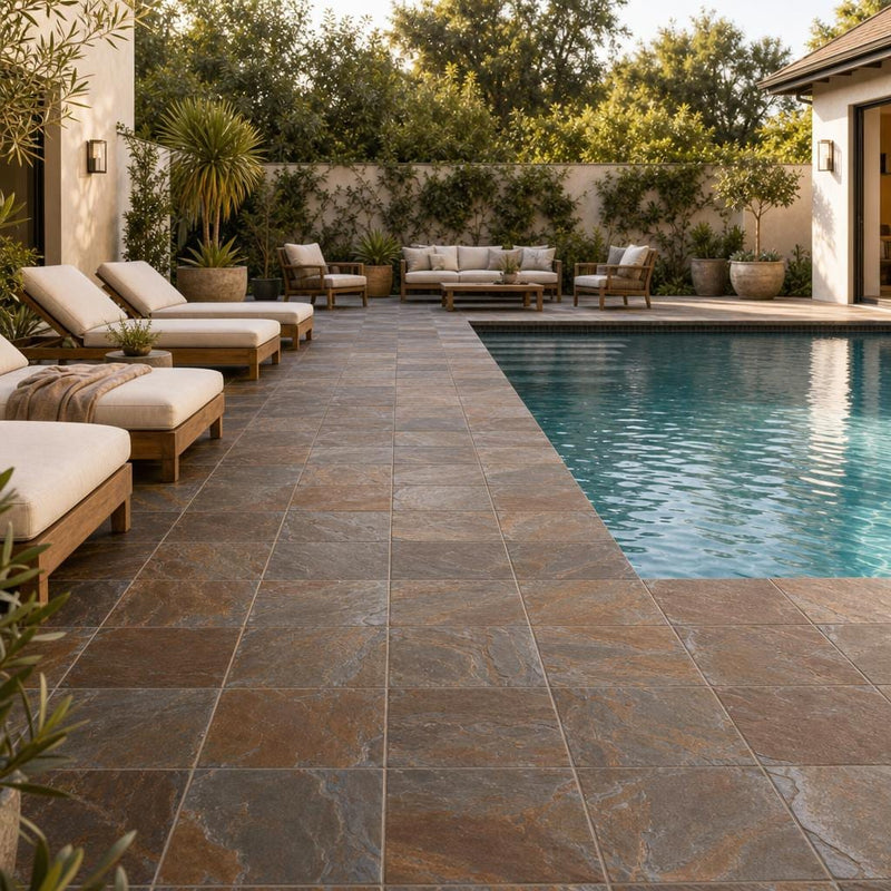 Rustic Slate Paver 8x8 Natural 1.25 inch — Backyard pool deck