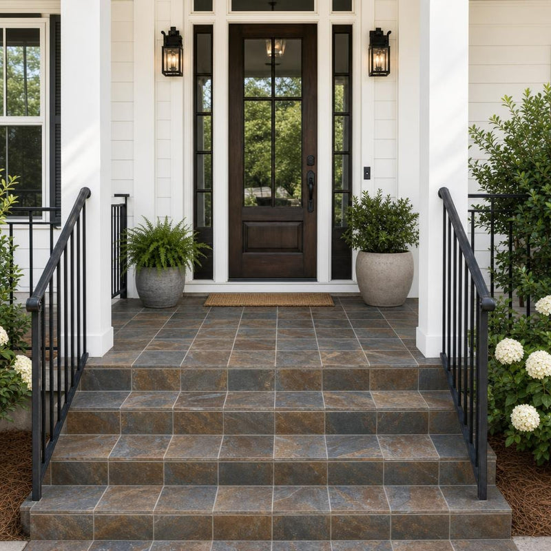 Rustic Slate Paver 8x8 Natural 1.25 inch — Front Yard front porch