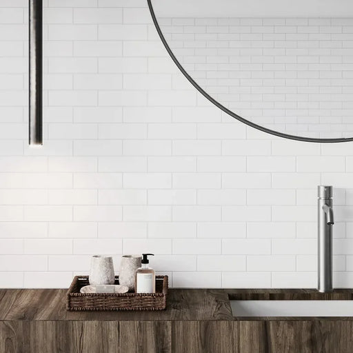 S-Series Canvas White Glossy 2x6 Staggered Mesh Ceramic Mosaic