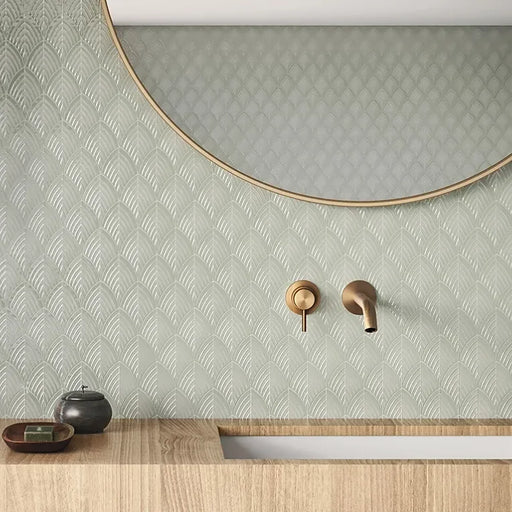 S Series Soft Sage 2x6 Glossy Staggered Mesh Ceramic/Porcelain Mosaic