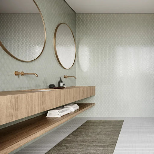 S Series Soft Sage 2x6 Glossy Staggered Mesh Ceramic/Porcelain Mosaic