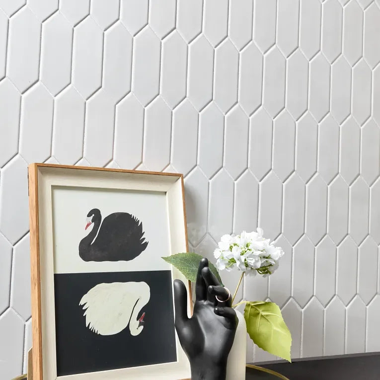 S-Series Vintage Grey Picket Mesh Glossy Porcelain Mosaic
