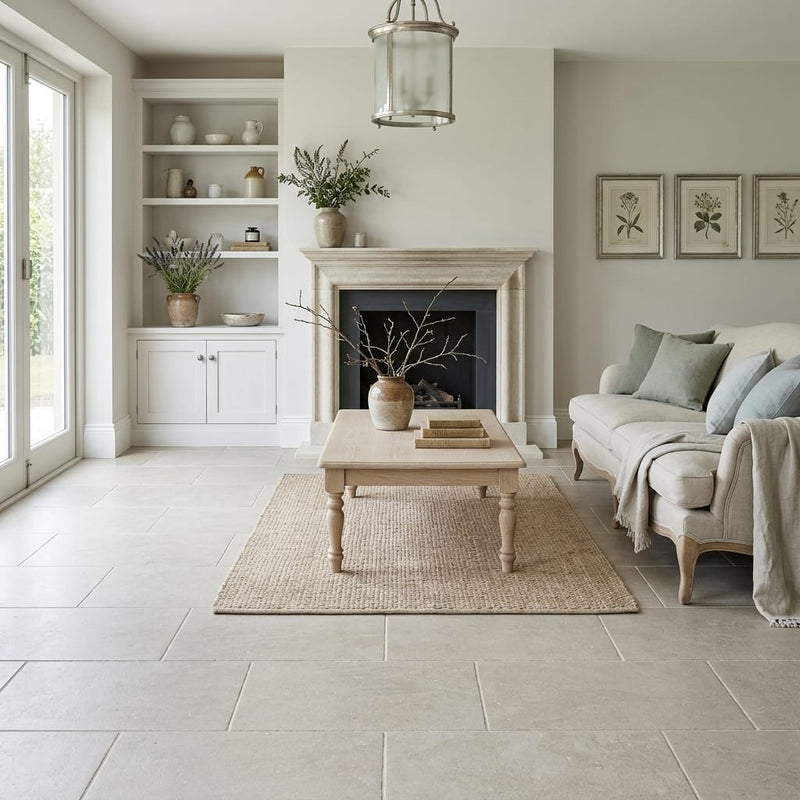 Salem Grey Renaissance 12x24 Honed Limestone Tile — Living Room floor