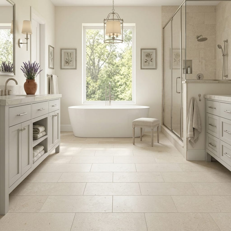 Salem Grey Renaissance 12x24 Honed Limestone Tile — Primary Bath floor