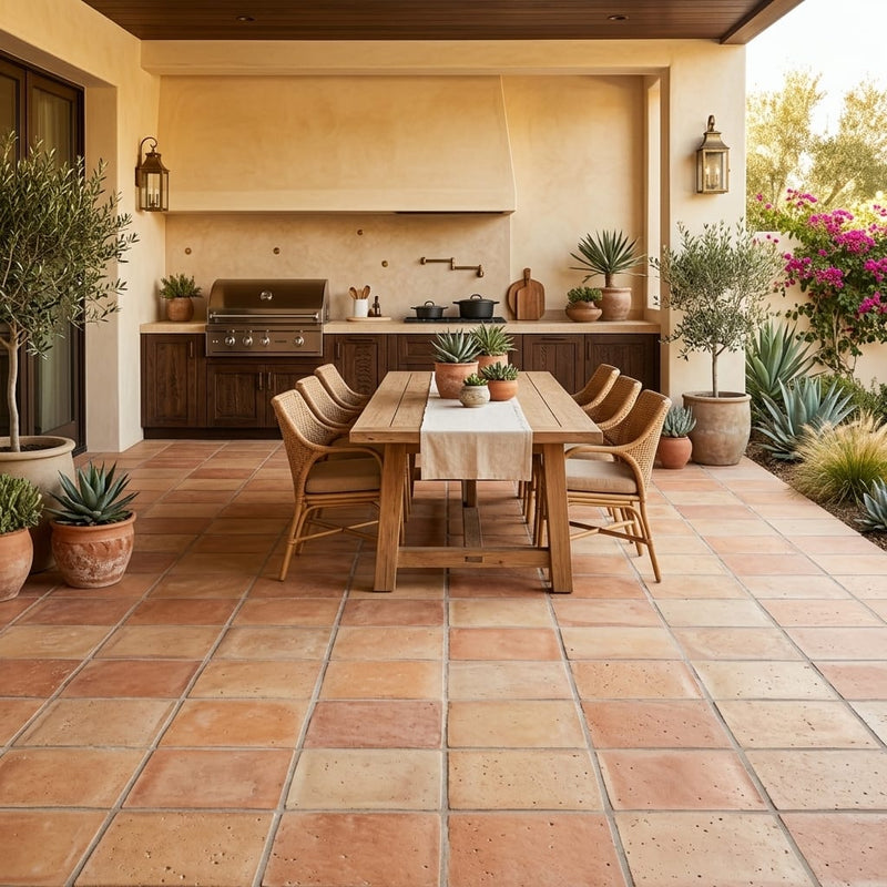 Saltillo Regular Edge 12x12 Natural Terracota Paver — Backyard patio