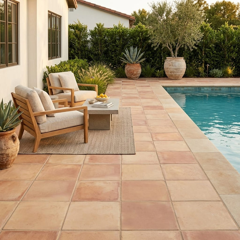 Saltillo Regular Edge 12x12 Natural Terracota Paver — Backyard pool deck