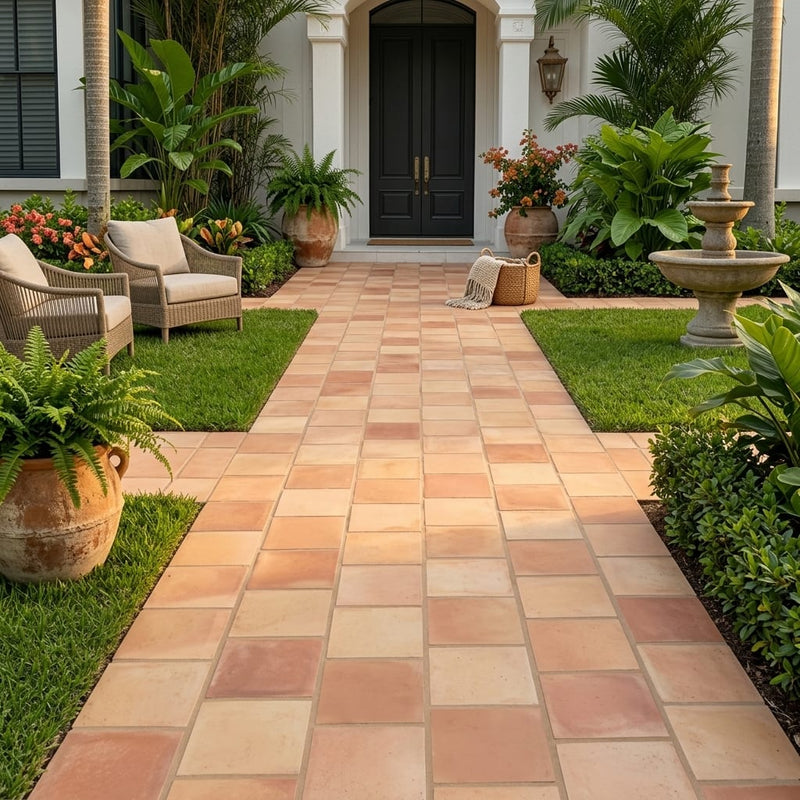 Saltillo Regular Edge 12x12 Natural Terracota Paver — Front Yard walkway