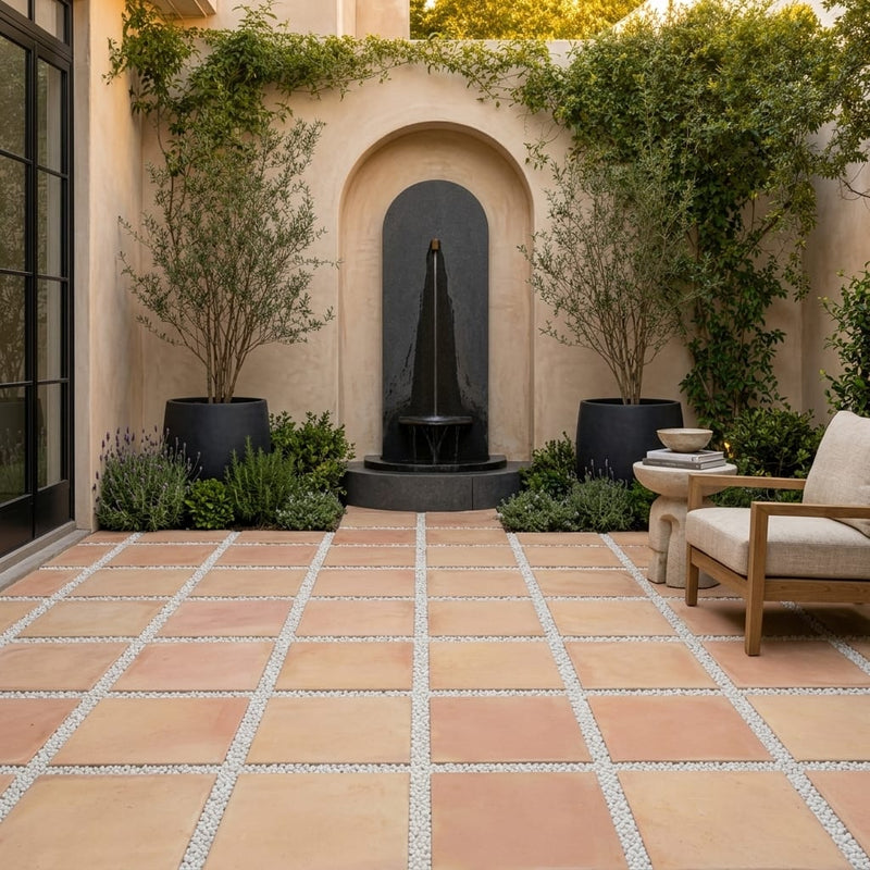 Saltillo Regular Edge 16x16 Natural Terracota Paver — Courtyard paving