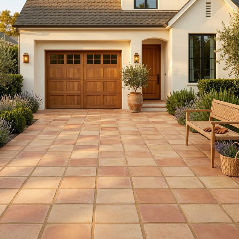 Saltillo Regular Edge 16x16 Natural Terracota Paver — Front Yard driveway