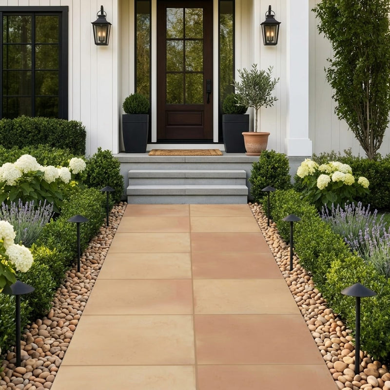 Saltillo Regular Edge 16x16 Natural Terracota Paver — Front Yard walkway