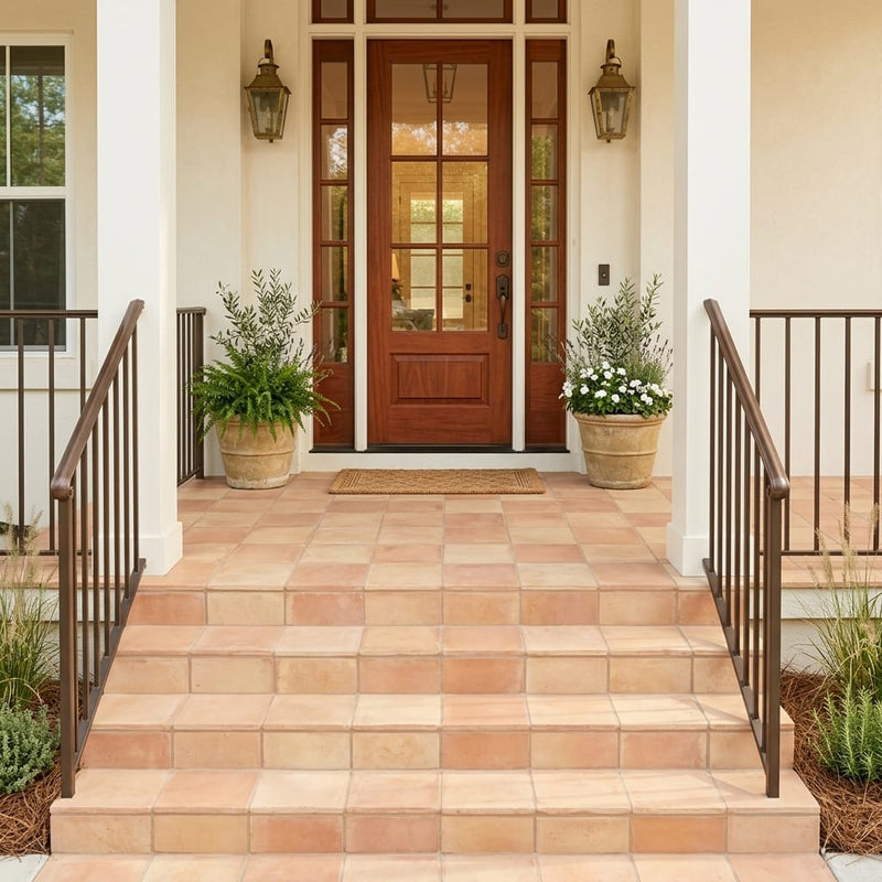 Saltillo Regular Edge 8x8 Natural Terracota Paver — Front Yard front porch