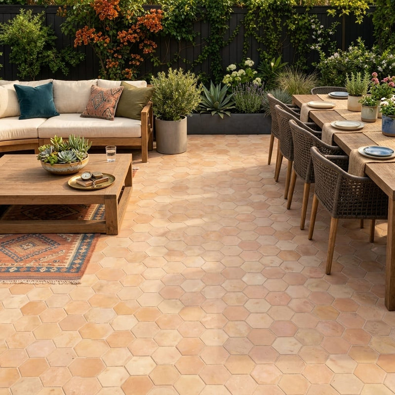 Saltillo Regular Hexagon 8x8 Natural Terracota Paver — Backyard patio