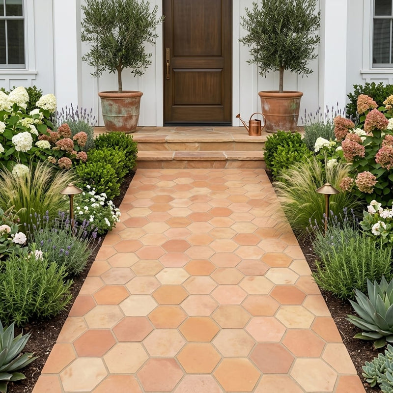 Saltillo Regular Hexagon 8x8 Natural Terracota Paver — Garden path