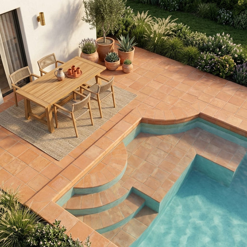 Saltillo Regular Stair Coping Terracota 12x12 Natural Pool pool coping — Swimming Pool pool edge coping