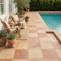Saltillo Sealed 12x12 Natural Terracota Paver — Backyard pool deck