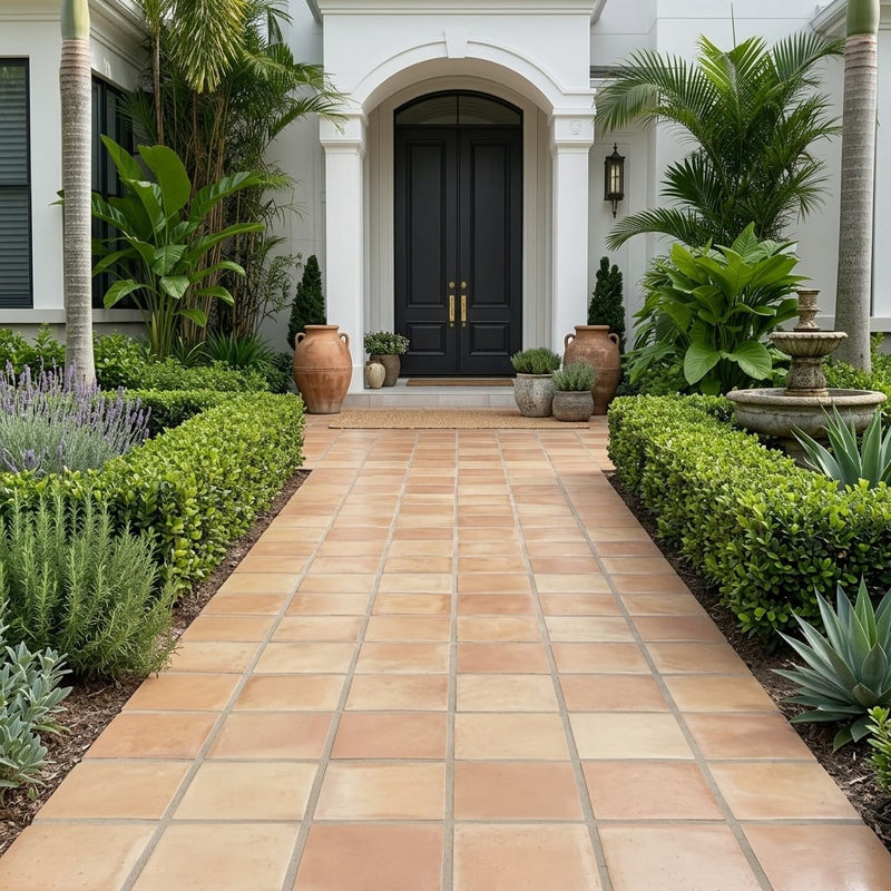Saltillo Sealed 12x12 Natural Terracota Paver — Front Yard walkway