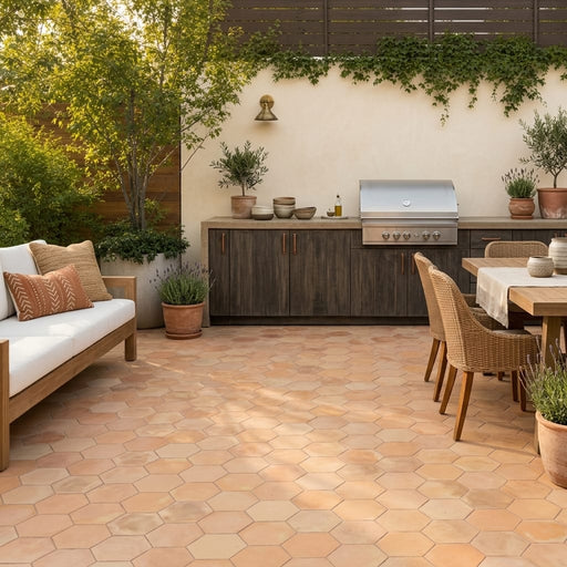 Saltillo Super Hexagon Terracota 12x12 Natural Paver — Backyard patio