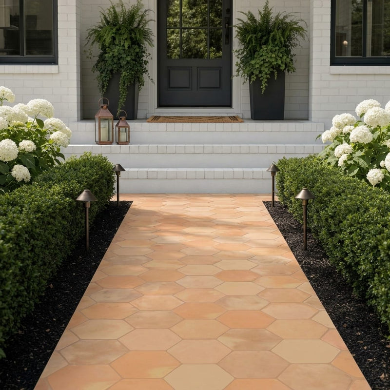Saltillo Super Hexagon Terracota 12x12 Natural Paver — Front Yard walkway