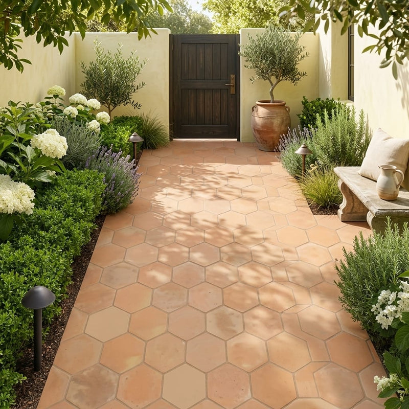 Saltillo Super Hexagon Terracota 12x12 Natural Paver — Garden path