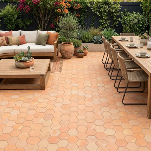 Saltillo Super Hexagon Terracota 8x8 Natural Paver — Backyard patio
