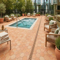 Saltillo Super Hexagon Terracota 8x8 Natural Paver — Backyard pool deck