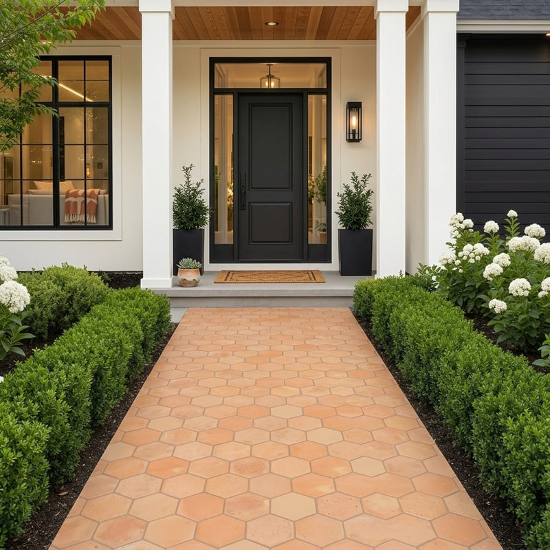 Saltillo Super Hexagon Terracota 8x8 Natural Paver — Front Yard walkway
