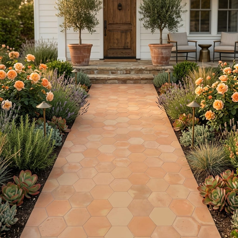Saltillo Super Hexagon Terracota 8x8 Natural Paver — Garden path