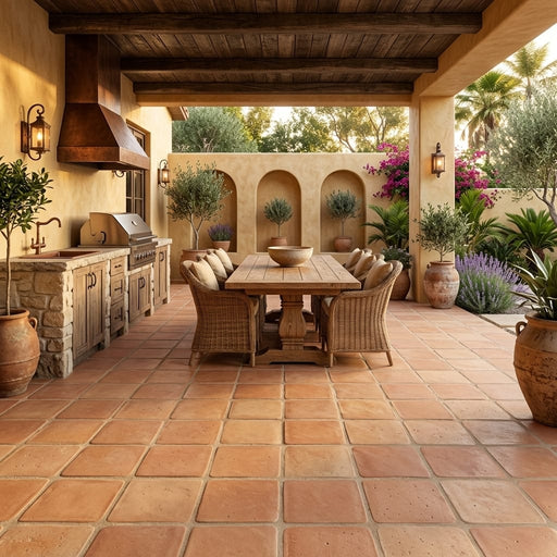 Saltillo Super Round Edge Terracota 12x12 Natural Paver — Backyard patio