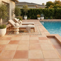 Saltillo Super Round Edge Terracota 12x12 Natural Paver — Backyard pool deck