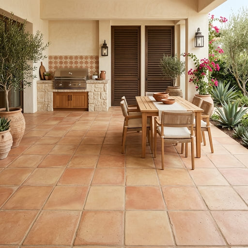Saltillo Super Sealed 12x12 Natural Terracota Paver — Backyard patio
