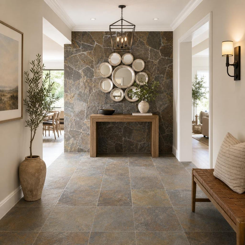 San Rio Rustic 12x12 Gauged Slate Tile — Hallway floor