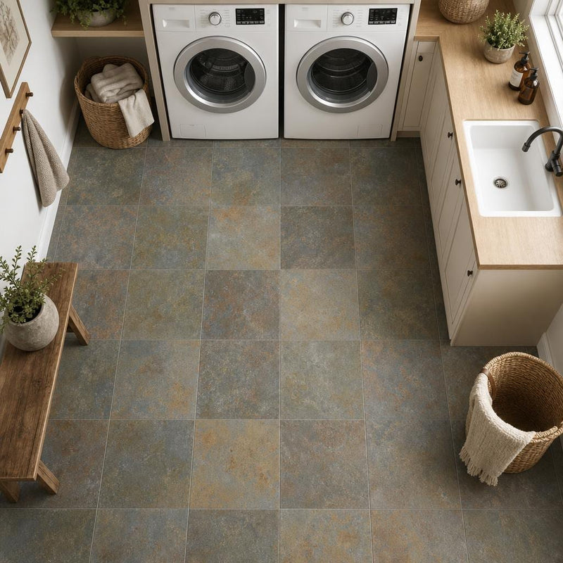 San Rio Rustic 12x12 Gauged Slate Tile — Laundry Room floor
