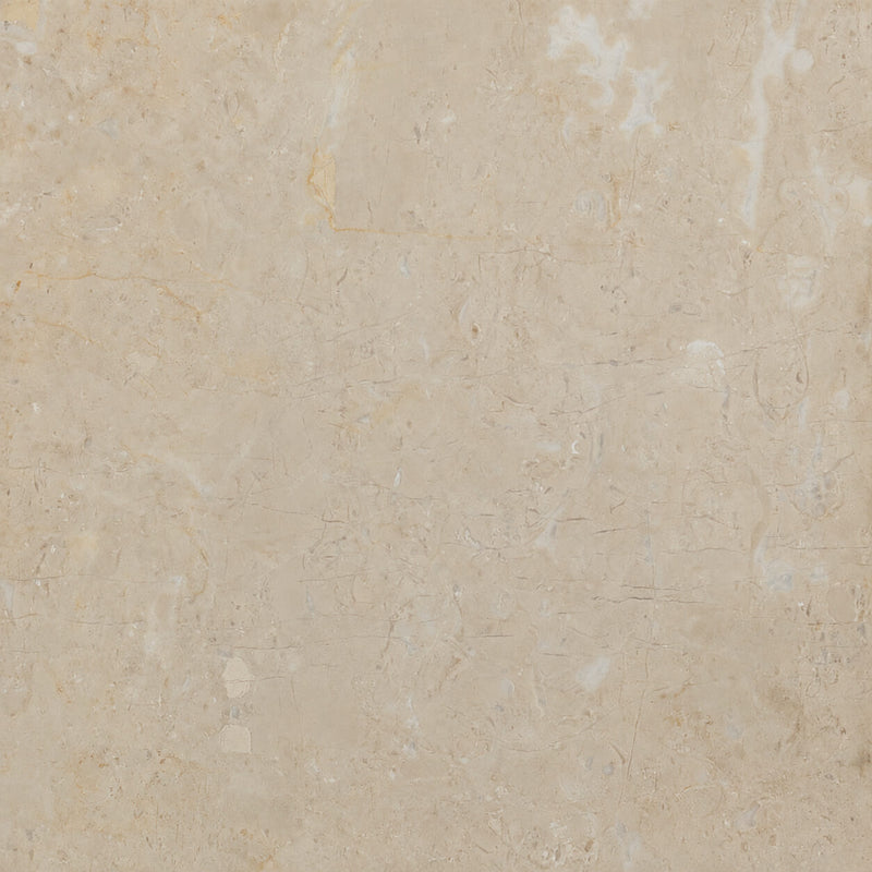 Sandy Beige 12x12 honed marble tile with subtle natural veining and warm beige tones.