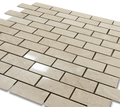 Sandy Beige 1x2 Brick 12x12 Polished Veined Marble Mosaic