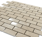 Sandy Beige 1x2 Brick 12x12 Polished Veined Marble Mosaic