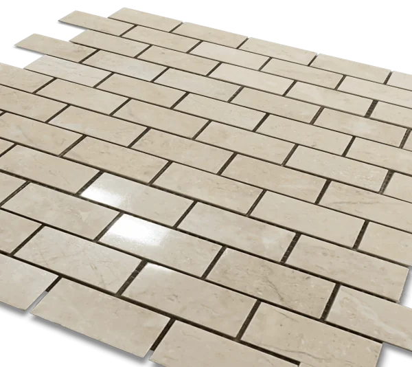 Sandy Beige 1x2 Brick 12x12 Polished Veined Marble Mosaic