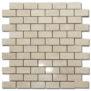 Sandy Beige 1x2 Brick 12x12 Polished Veined Marble Mosaic
