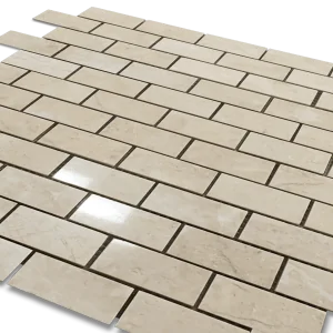 Sandy Beige 1x2 Brick 12x12 Polished Veined Marble Mosaic