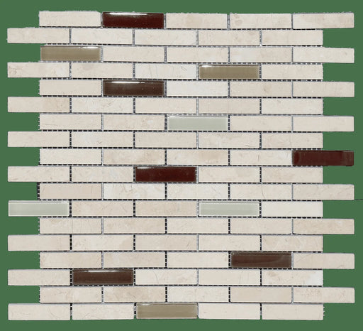 12x12 Mesh Sandy Beige Brick Mixed Marble & Glass Mosaic
