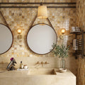 Scabos Travertine 1x1 Polished Travertine Mosaic — Bathroom shower wall