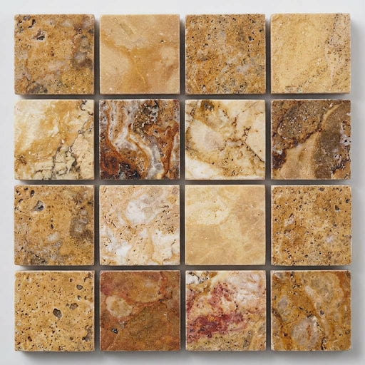 Scabos Travertine 1x1 Polished Travertine Mosaic close-up